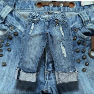 Ecko Red Studded Distressed Capri Jeans | Sz 7 | Y2K Grunge Denim